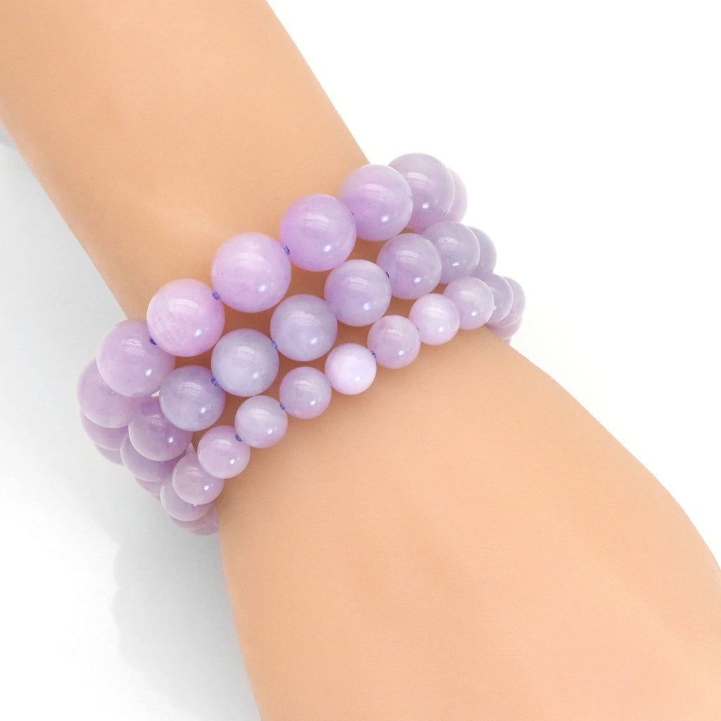Genuine Quality Round Smooth Kunzite Stretchy Bracelet, 8mm/10mm/12mm, Sku#EF360