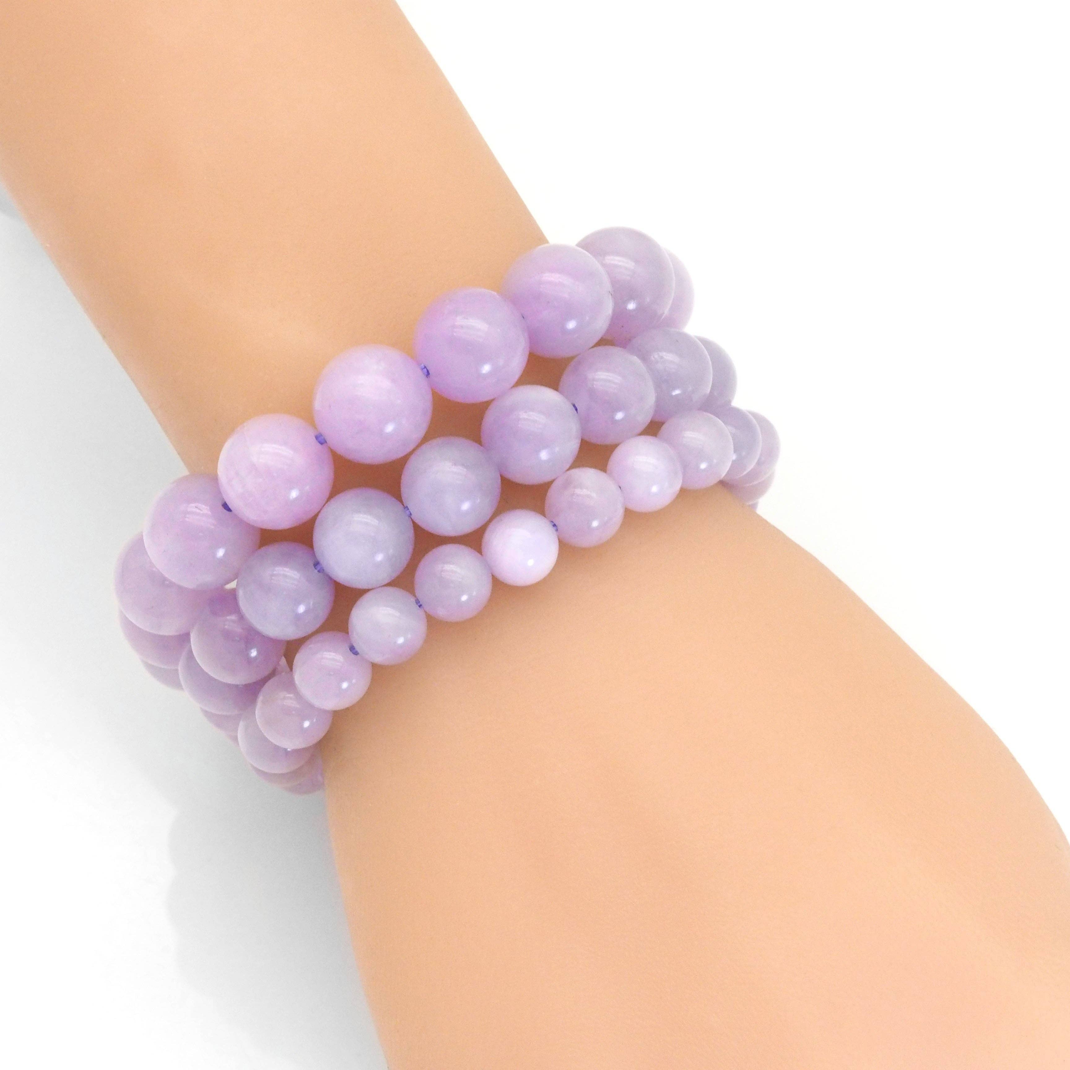 Genuine Quality Round Smooth Kunzite Stretchy Bracelet, 8mm/10mm/12mm, Sku#EF360