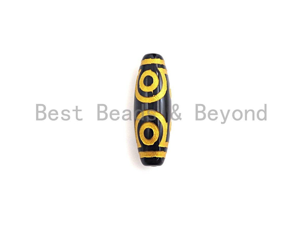 Natural Tibetan Agate Long Oval Shape Beads, Black Gold Dzi beads, Barrel Agate Beads,10x30mm, sku#U589