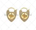 CZ Micro Pave Snake Padlock Heart Clasp Charms, Snake CZ On Padlock Clasp, Gold snake lock, Padlock Necklace Charms, 17x25mm, Sku#K163