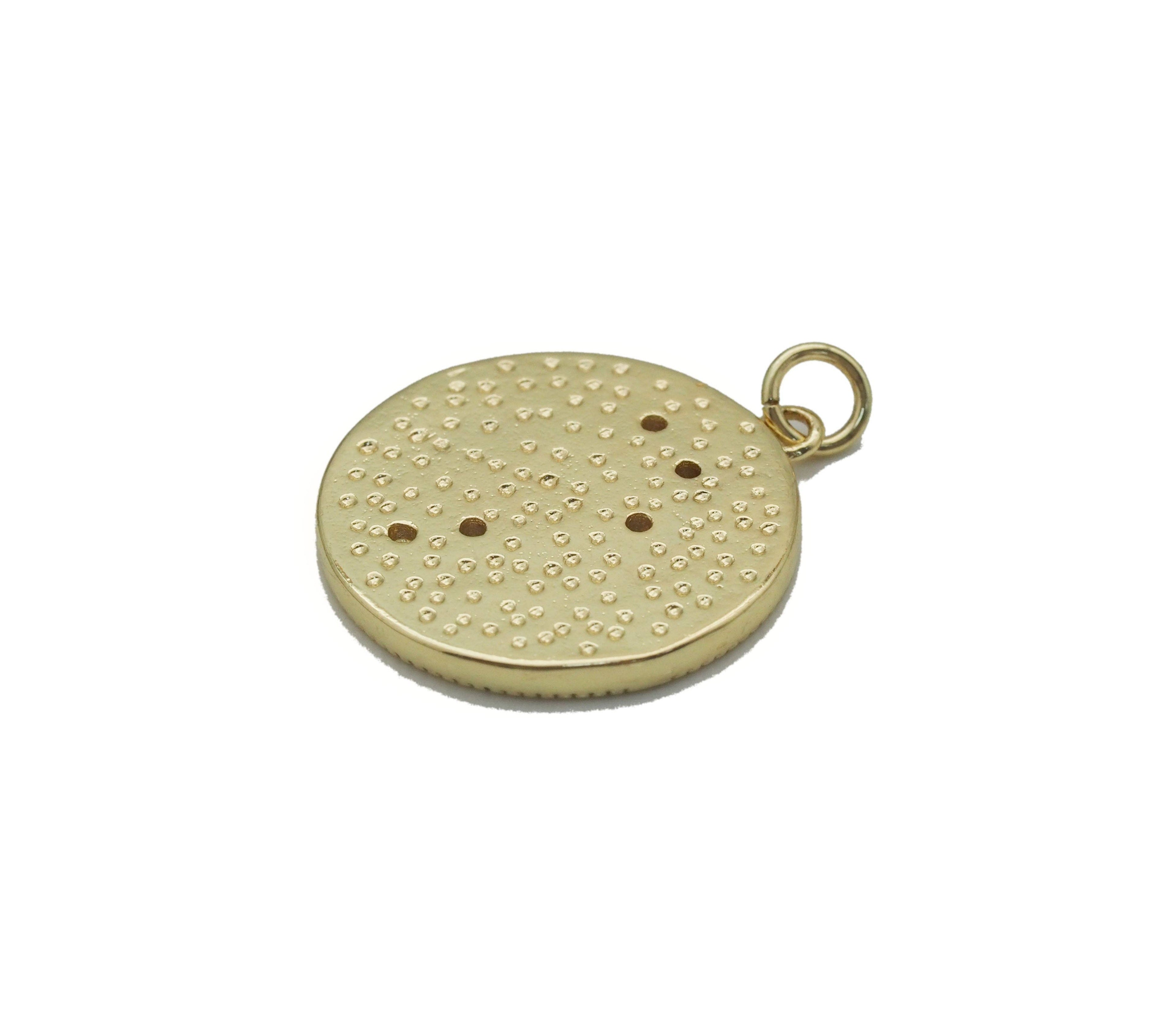 CZ Gold Enamel Flower bee Mountain Round Coin Charm, Sku#LX149