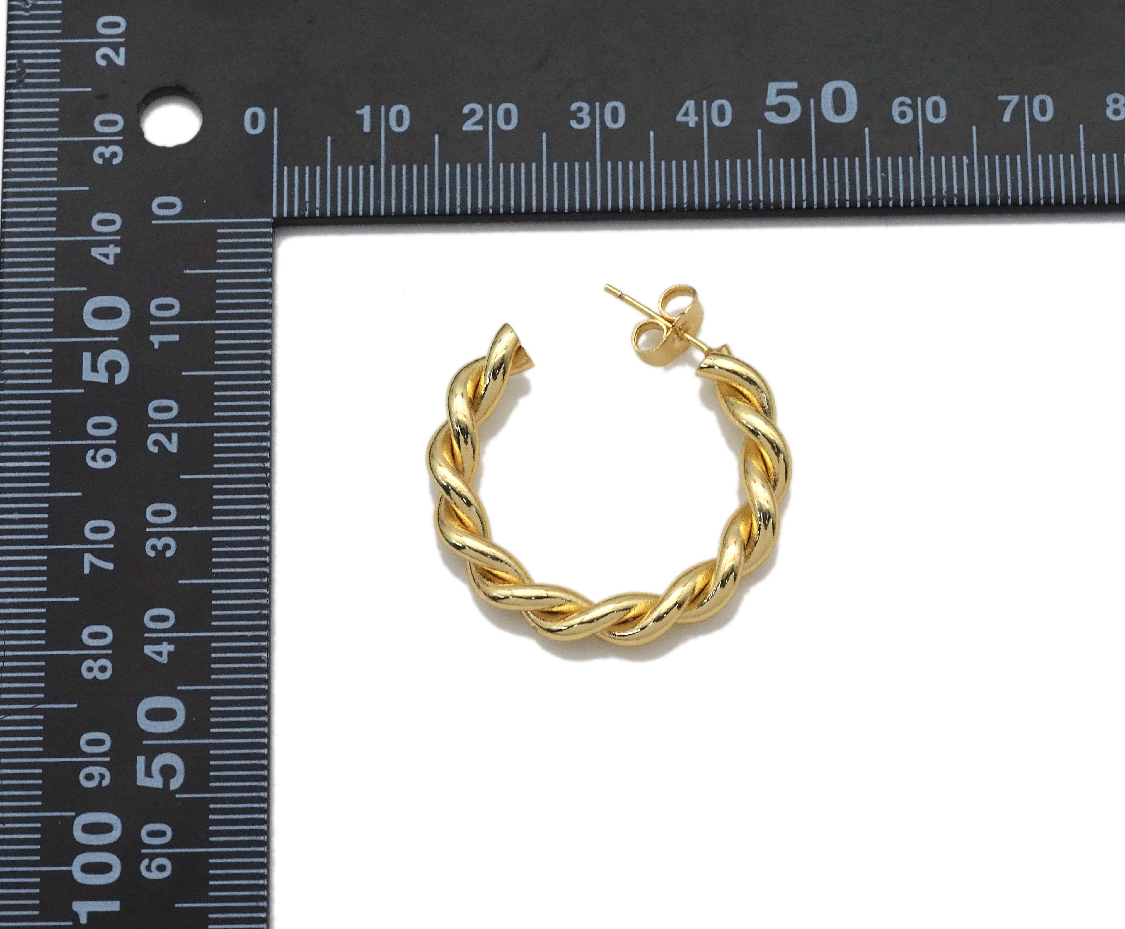 Gold Twisted Hoop Stud Earrings, Sku#LX190