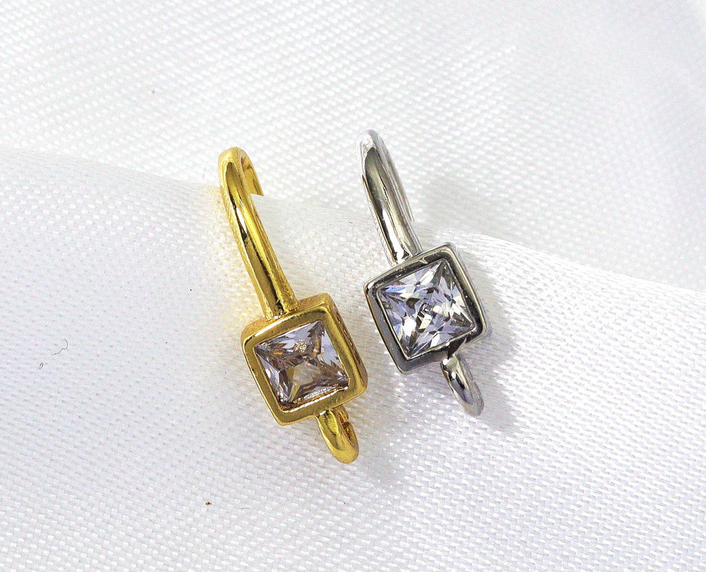 Square CZ Earring Hook, Earring Component, Sku#JD35