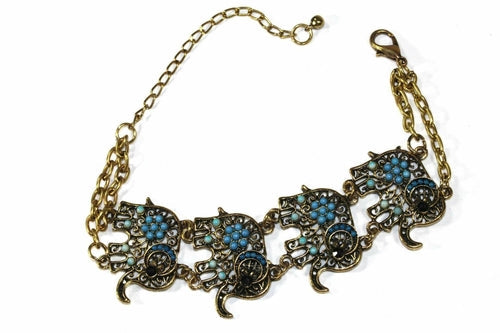 Colorful Bead Elephant Bracelet Gold Tone Antique Charm
