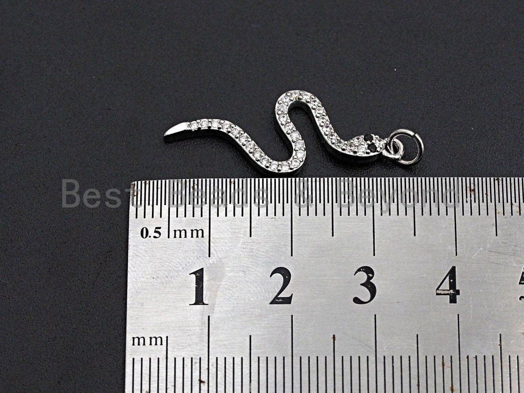 Clear CZ Micro Pave Snake Shape Pendant/Charm, Snake Cubic Zirconia Pendant, Silver/Gold Tone,12x30mm,Sku#Z501