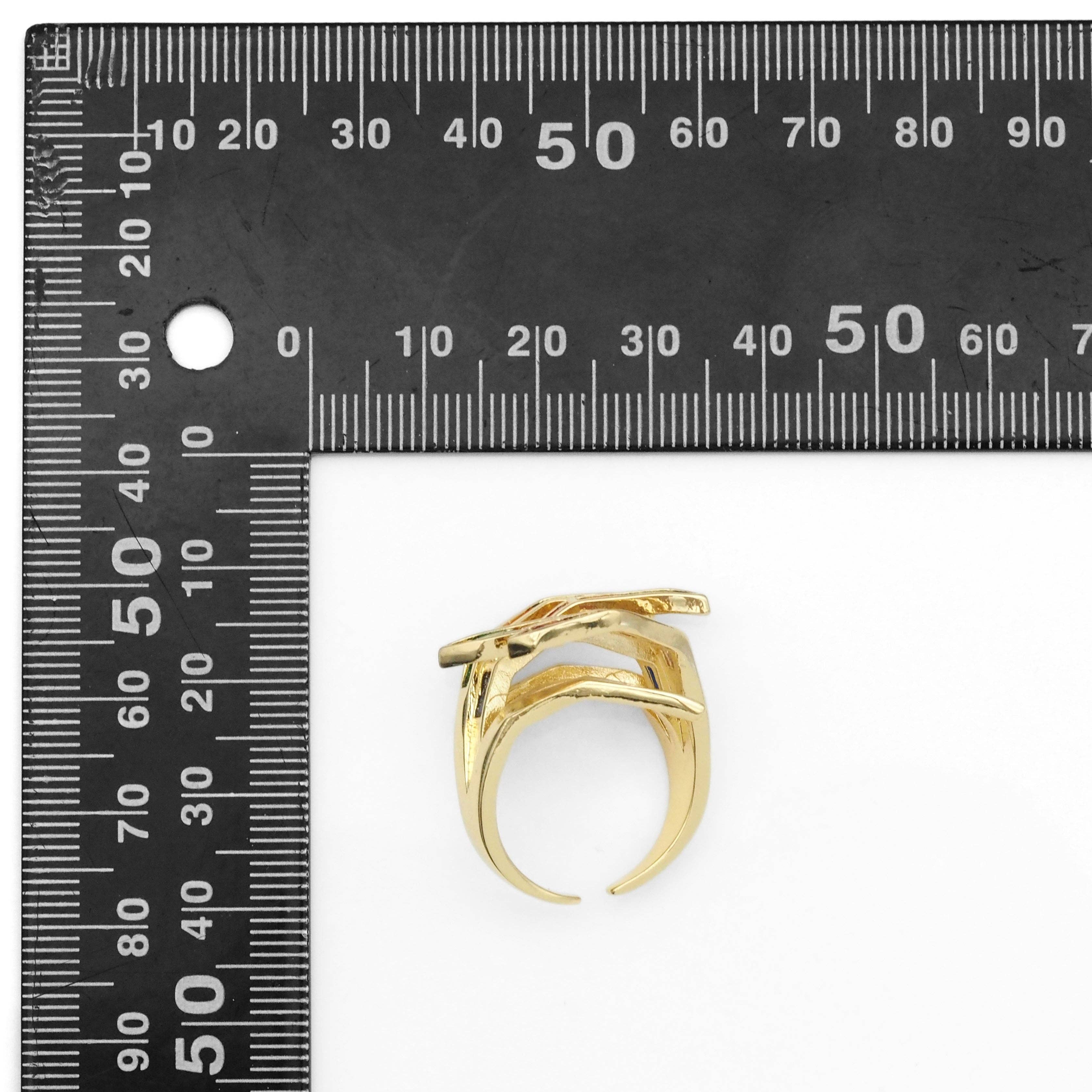 Gold Multicolor Baguette CZ Adjustable Ring, Sku#LX245