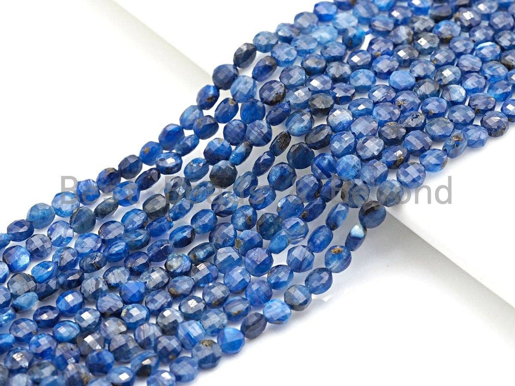4mm High Quality Checkboard cut Kyanite Coin Shape Beads, Natural Hyanite Beads, 15.5" Full Stand, sku#U790