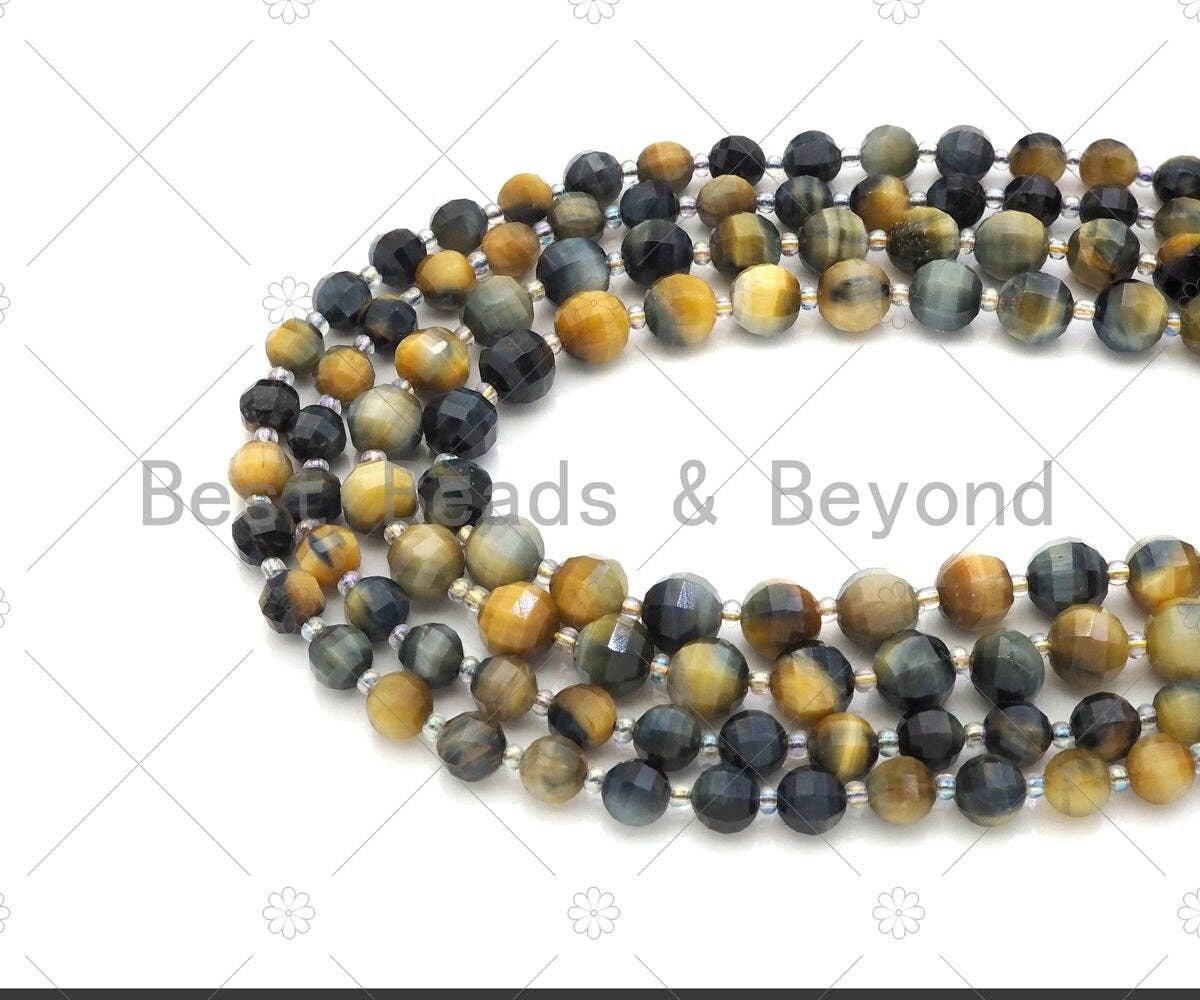 New Cut!!! Natural High Quality Round Latern Cut Golden Blue Tiger Eye Beads, 8mm/10mm GenuineTiger Eye Beads, 15.5'' Full Strand, Sku#U1120