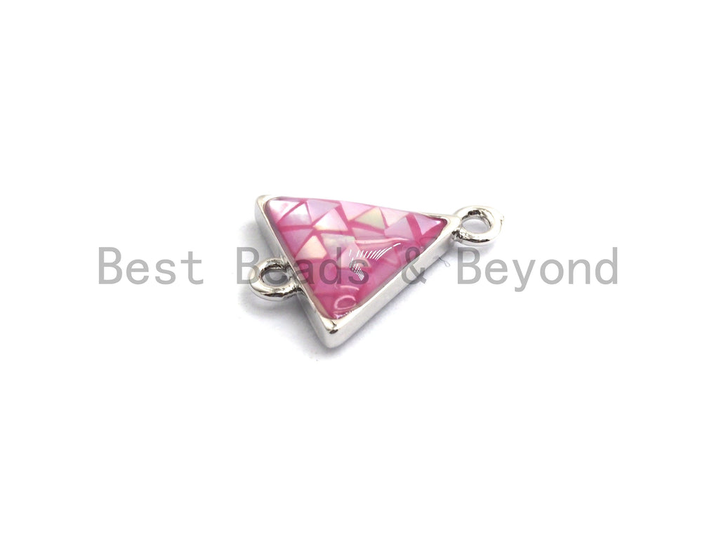 100% Natural Pink Shell Triangle Connector with Gold/Silver Finish, Fuchsia Pink Shell, Natural Shell for Jewelry Making, 11x14mm,SKU#Z270