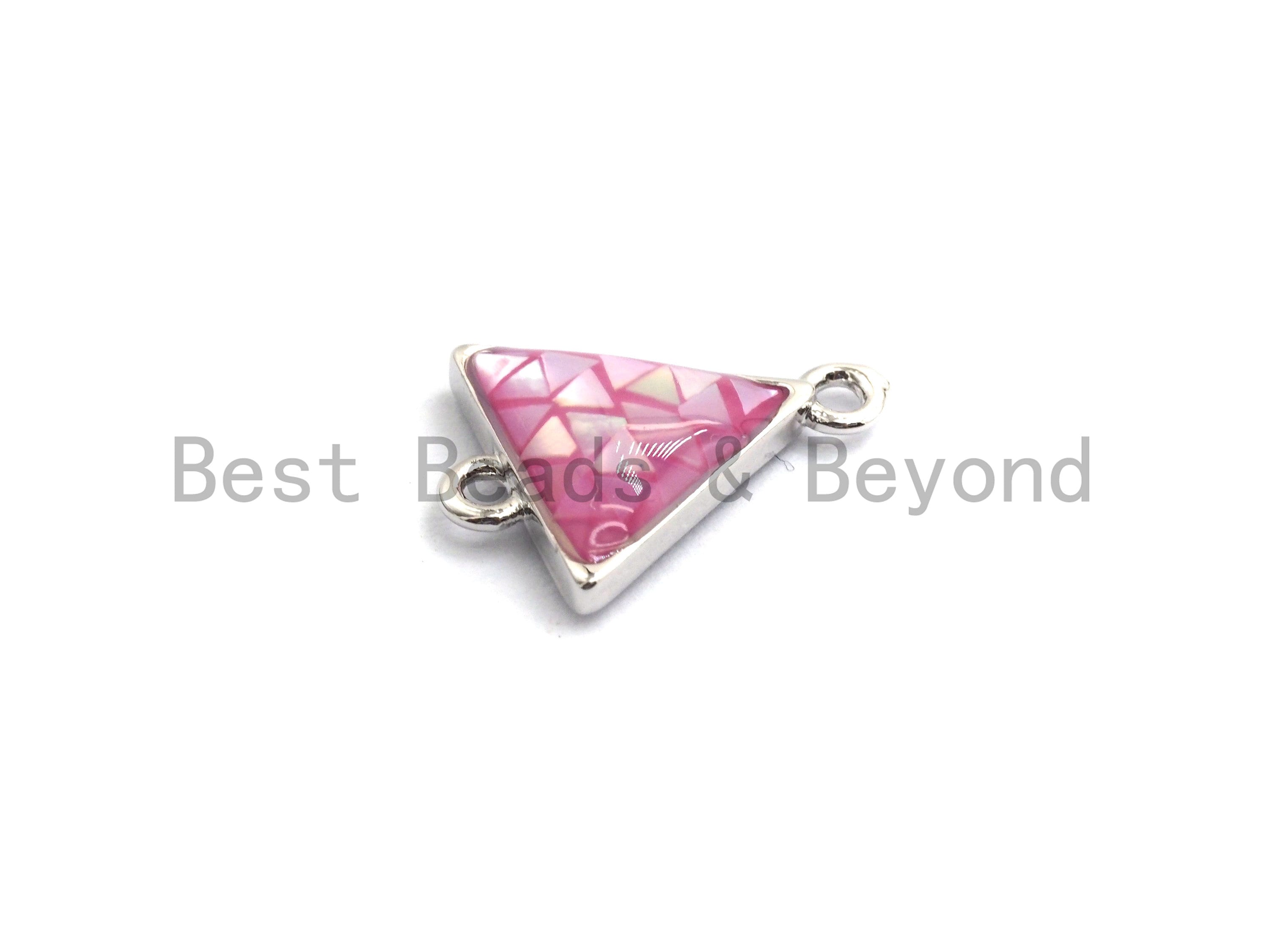 100% Natural Pink Shell Triangle Connector with Gold/Silver Finish, Fuchsia Pink Shell, Natural Shell for Jewelry Making, 11x14mm,SKU#Z270