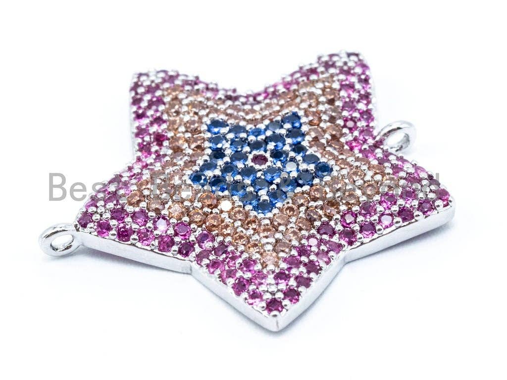 CZ Micro Pave Five Point Star Connector, 22mm, sku#E149
