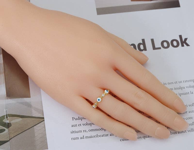 CZ Enamel Round Evil Eye Adjustable Ring, Sku#Y694