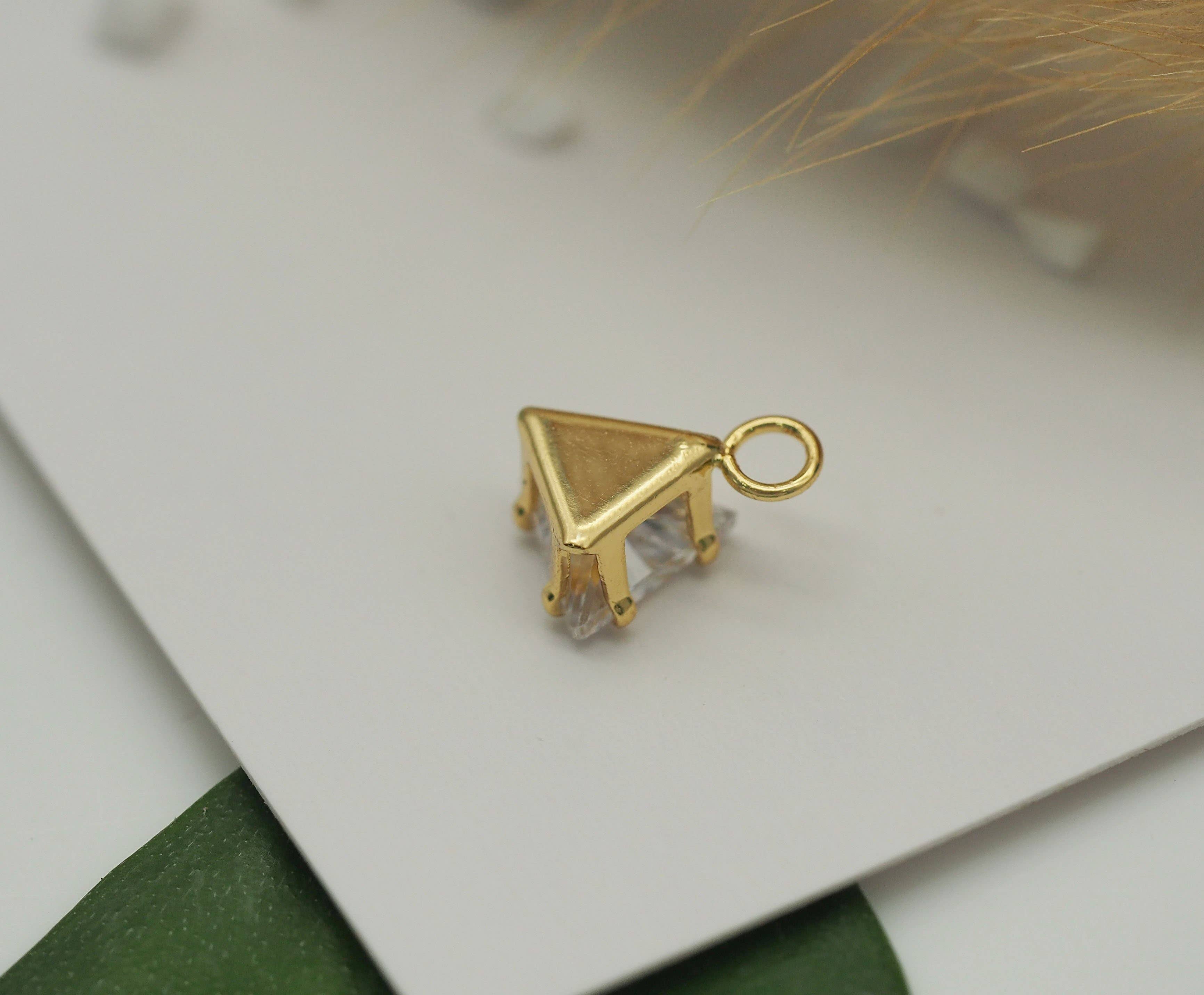 Gold Silver CZ Triangle Shape Charm, Sku#Y675