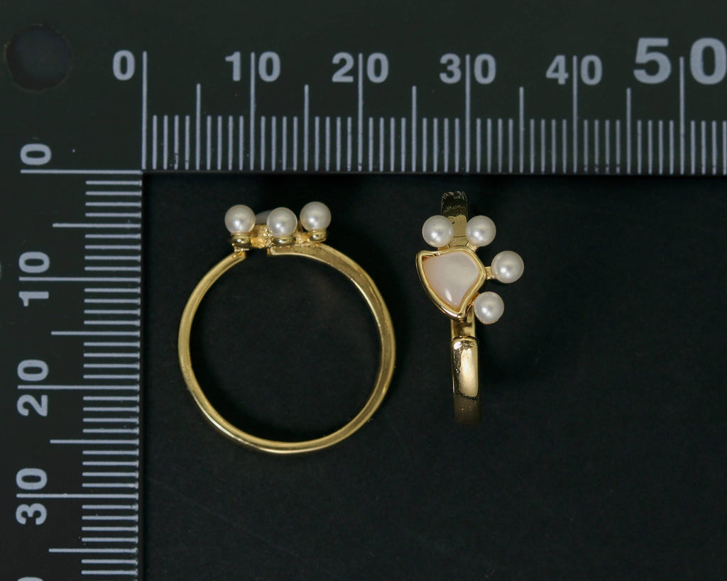 Mother of Pearl Heart and Ball Open Ring, Sku#ZX48