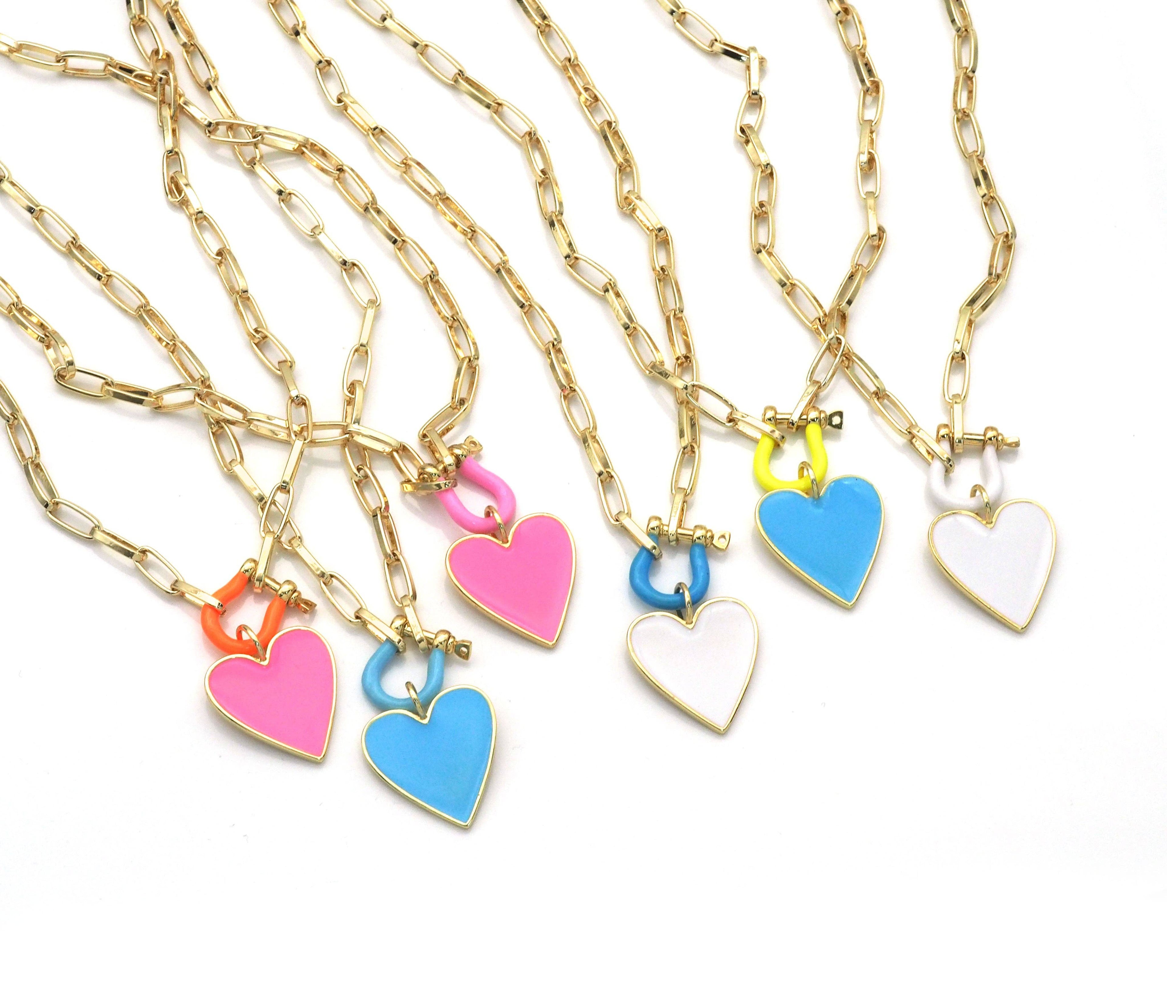 Paperclip Chain Horseshoe Clasp Heart Necklace, sku#EF186
