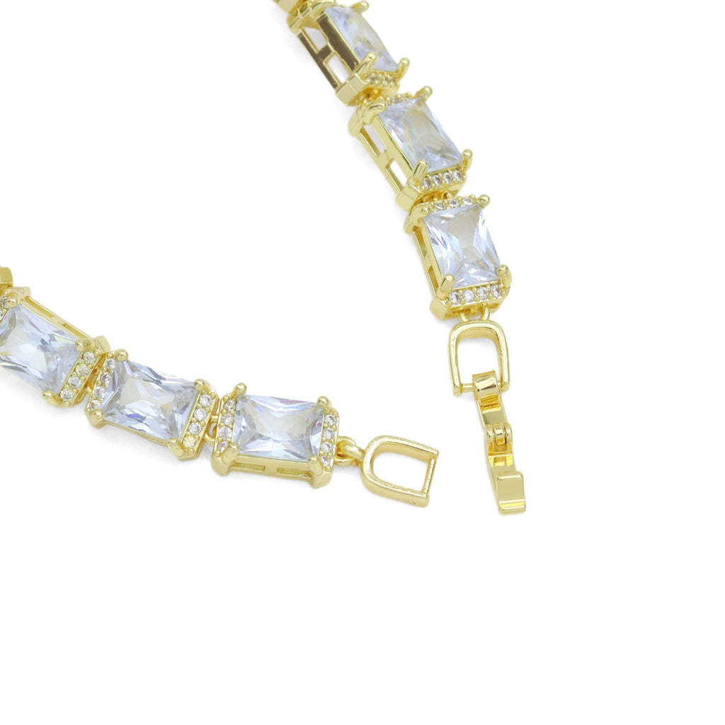 Big Rectangle CZ Gold Silver Bracelet, Sku#A188