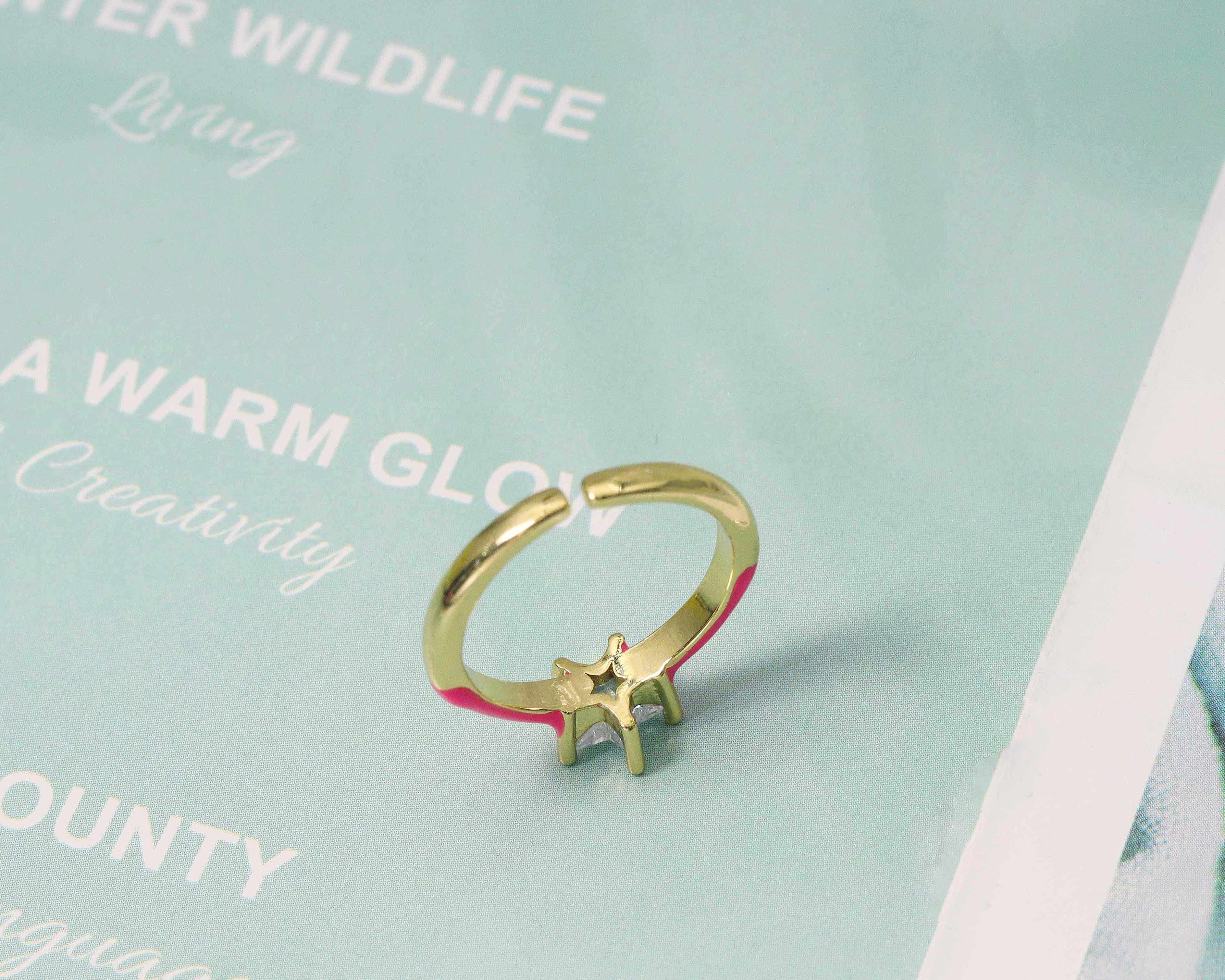CZ Enamel Star Adjustable Ring, Sku#X296
