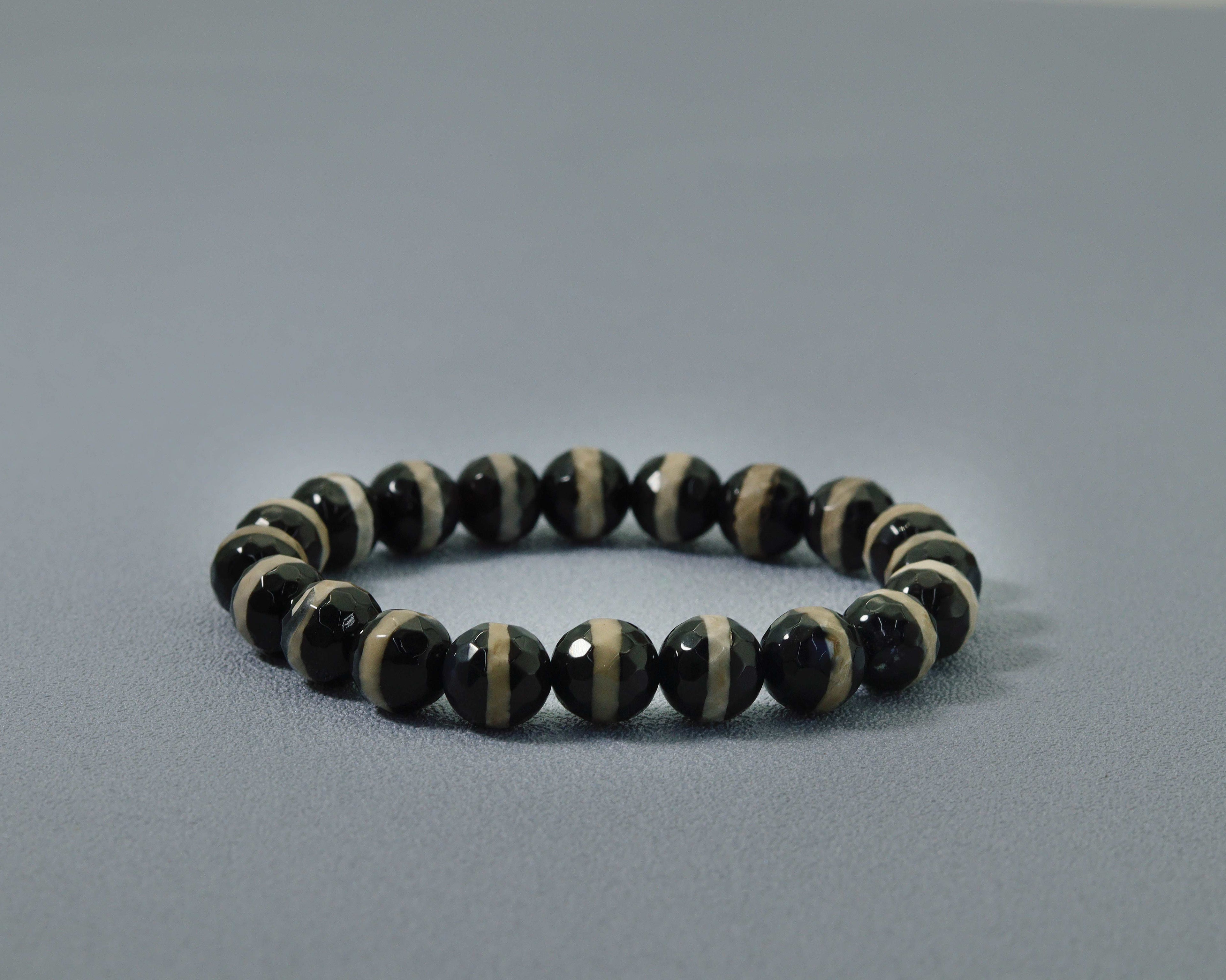 Round Smooth One Line Tibetan Agate Stretchy Bracelet, Sku#EF114