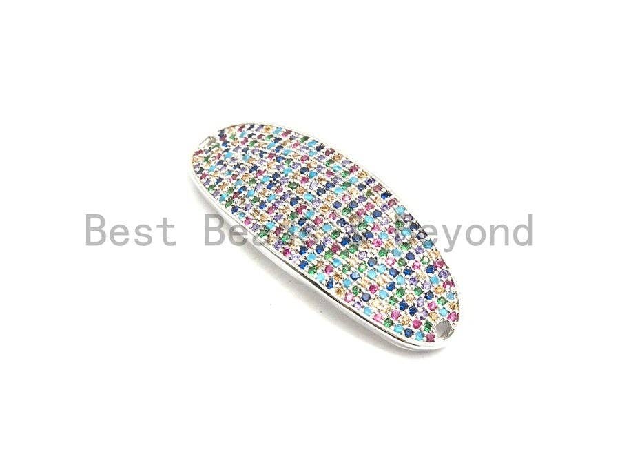 Colorful CZ Micro Pave 14x38mm Slab Oval Two Hole Bracelet Connector, Cubic Zirconia Connector/Link,sku#E414C