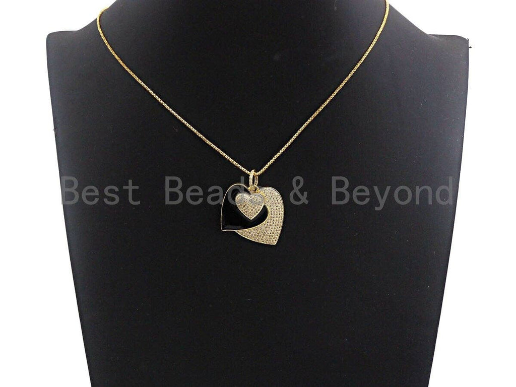 Micro Pave CZ Enamel Three Heart Pendant,Black Enamel Pendant,Enamel Heart Pendant, Oil Drop jewelry Findings,27x29mm,sku#F931