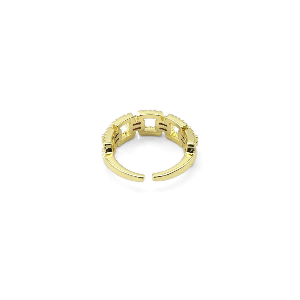 Gold Baguette CZ Chain Link Adjustable Ring, Sku#LX312
