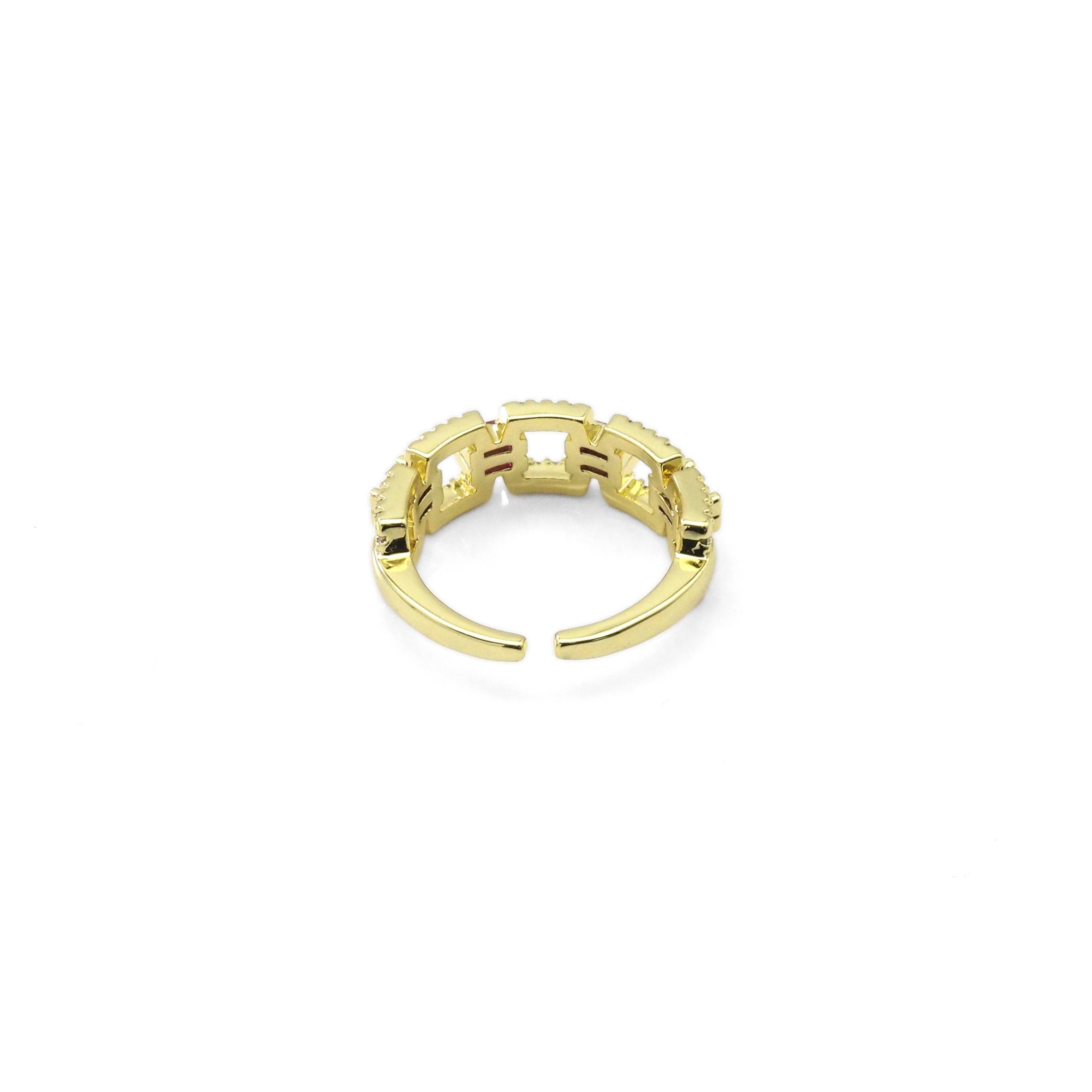Gold Baguette CZ Chain Link Adjustable Ring, Sku#LX312