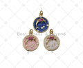 CZ Micro Pave Dolphin On Enamel Round Coin Shape Pendant,18K Gold Filled Dolphin Charm, Necklace Bracelet Charm Pendant, Sku#JD16
