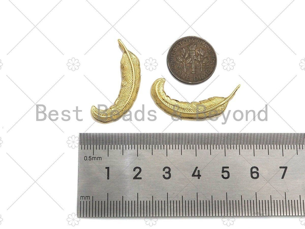 18k Dainty Gold Feather Shape Pendant, Earring Component,Necklace Bracelet Charm Pendant,12x31mm,Sku#Z1303