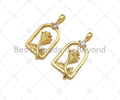 CZ Micro Pave Rose Flower On Birdcage Frame Shape Pendant/Charm, 18K Gold Charm, Necklace Bracelet Charm Pendant,11x23mm, Sku#LK259