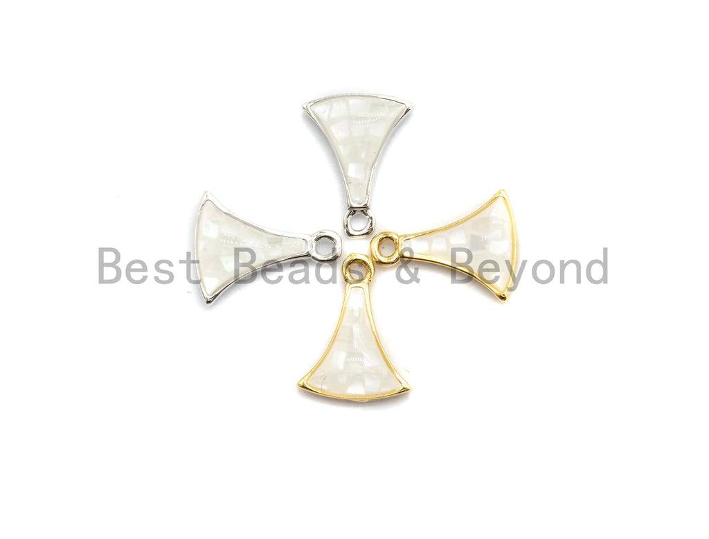 100% Natural White Mother of Pearl Fan-Shaped Charm in Gold/Silver Finish, White Shell Pendant, Fan Shape Charm, 9x12mm,SKU#Z301