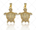 18K Gold Turtle Pendant,Tortoise Charm, Animal Pave Pendant, Gold Turtle Charm, 21x26mm, Sku#LK51