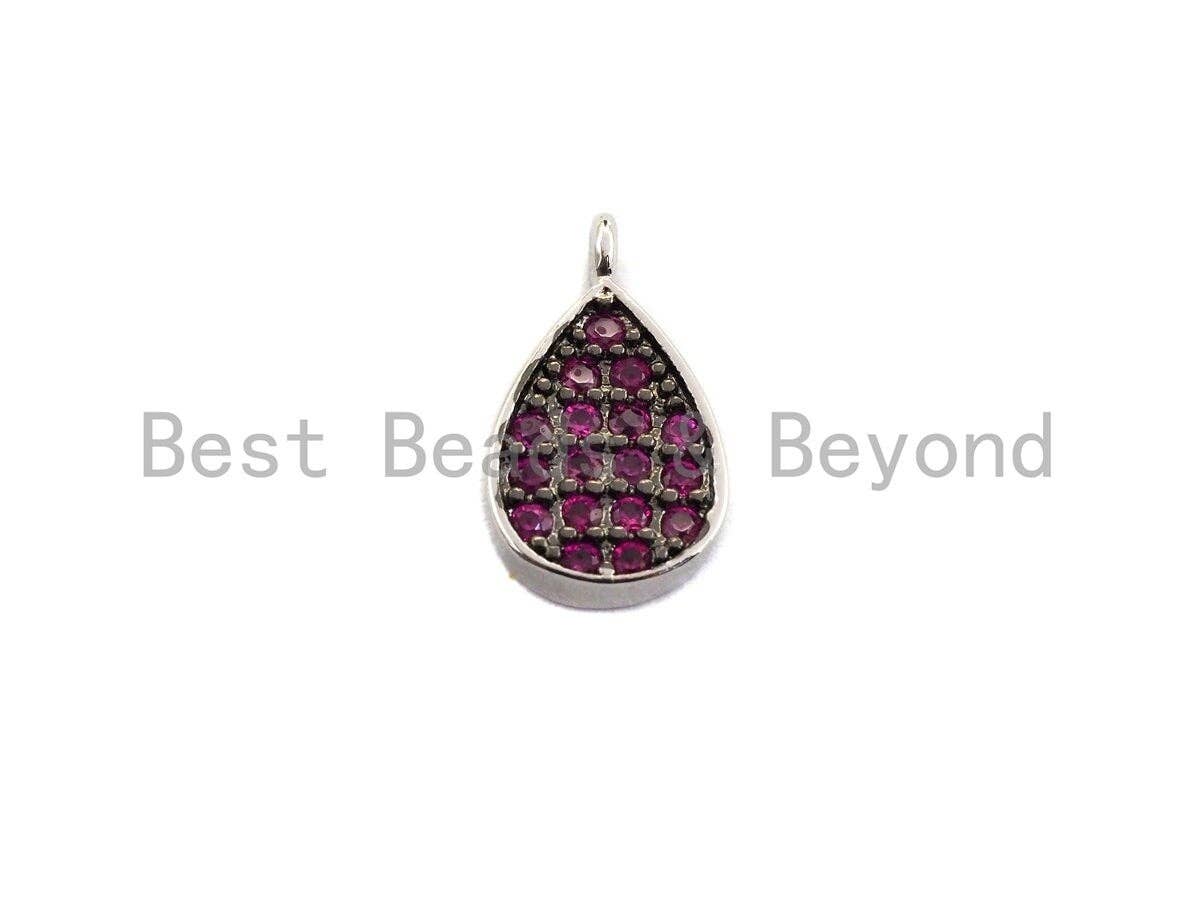 Fuchsia CZ Micro Pave Teardrop Shaped Pendant/Charm, Cubic Zirconia Pendant Charm,7x12mm,sku#Z542
