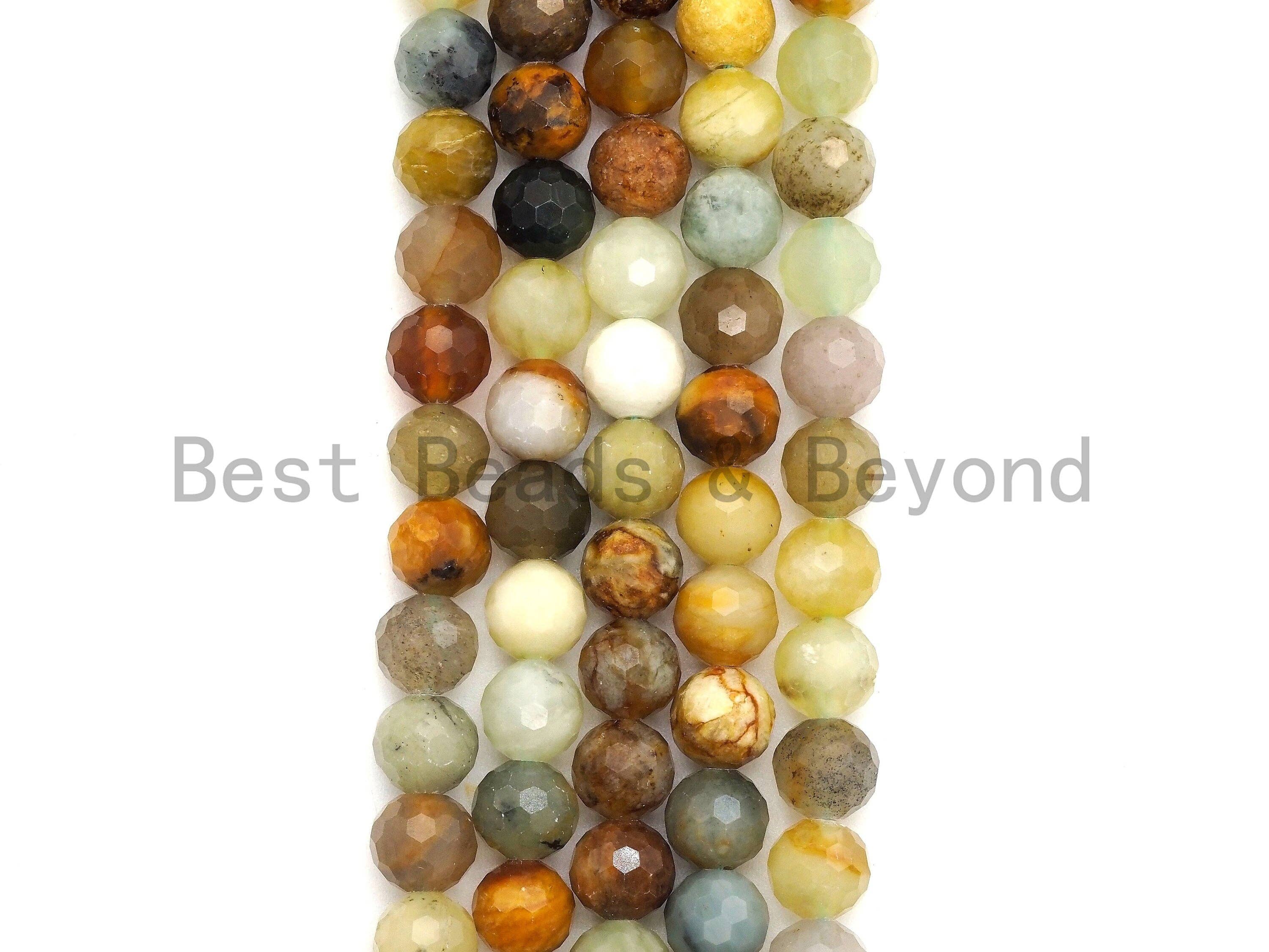 Quality Sparkly Mixed Color Flower Jade Beads, Green Brown Yellow Jade, Round Faceted Beads,6mm/8mm beads, 15.5inch strand, SKU#U431