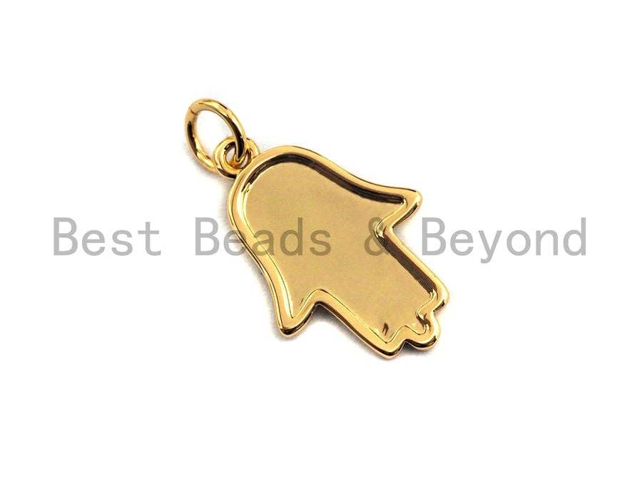 CZ Micro Pave Evil Eye on Hamsa Hand Pendant/Charm, Lucky eye Cubic Zirconia Pendant, Gold Tone,13x19mm,Sku#Y232