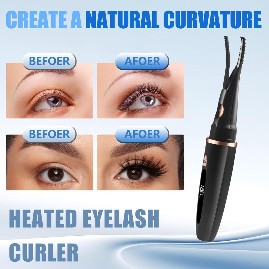 Heated Eyelash Curlers - 2 in 1 Clip- Type Heated Lash Curler Best Seller Electric Eyelash Curler LED Display 3 Temp Settings for Makeup Tools USB Rechargeable Natural Curling 24H Long Lasting 2A