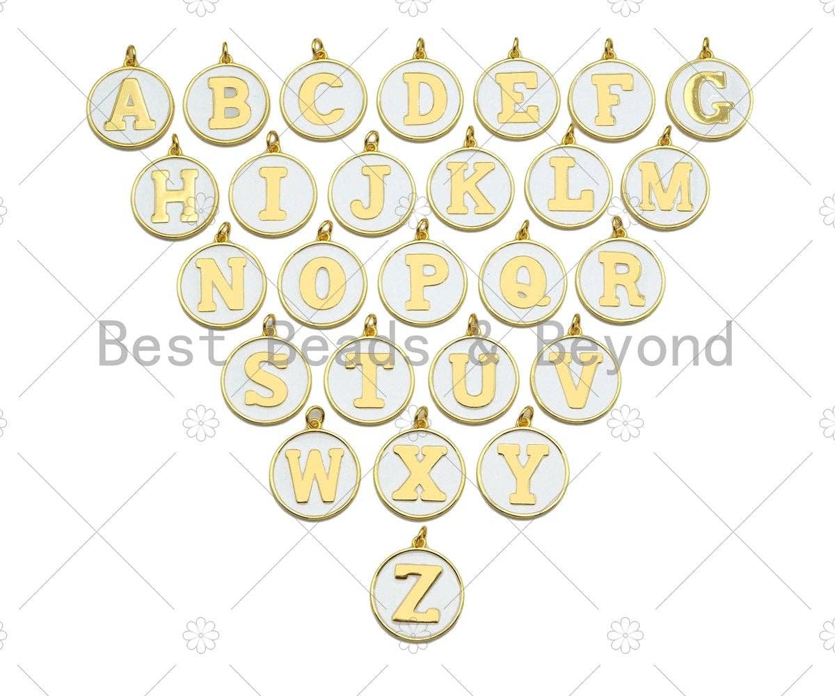 New Trendy White Gold Enamel Initials Letter Charm/Pendant, Enamel Initial Alphabet Letters, Custom Naming Pendants, 25mm,sku#ML32