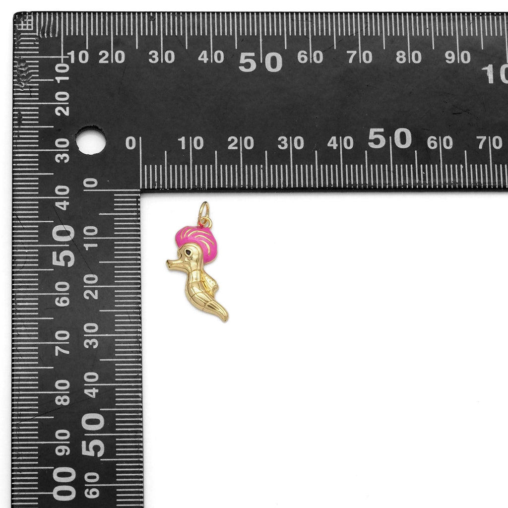 Gold Pink Enamel Cute Sea Horse Charm, Sku#Y804