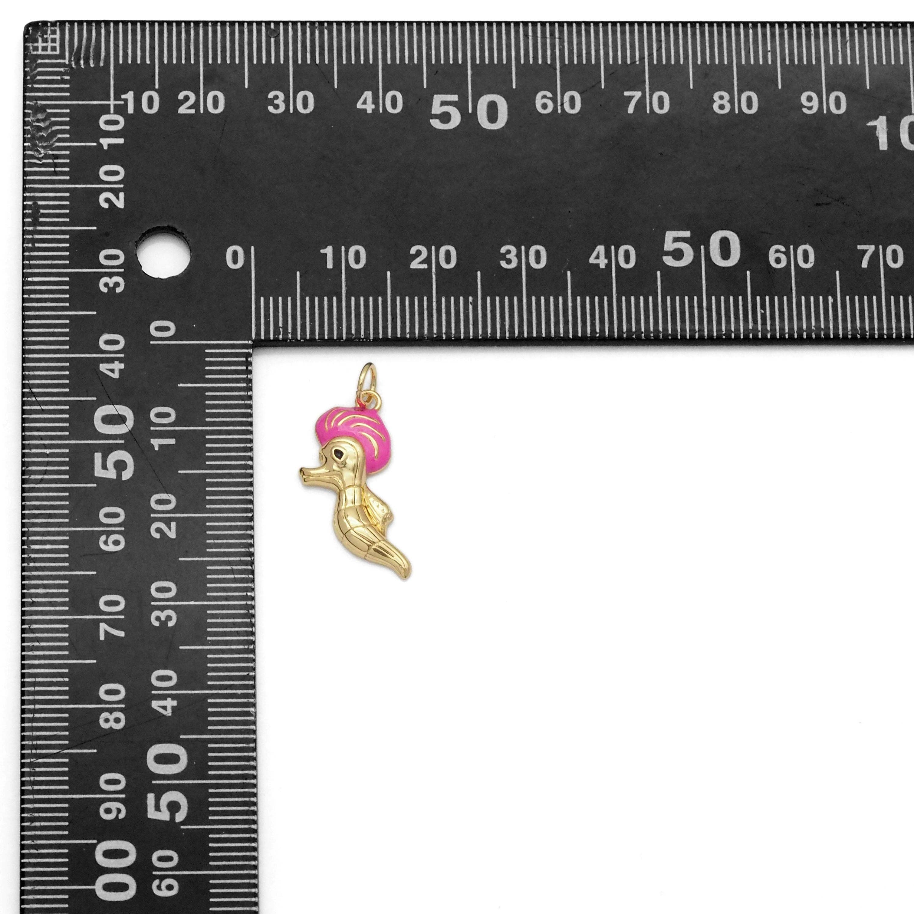 Gold Pink Enamel Cute Sea Horse Charm, Sku#Y804