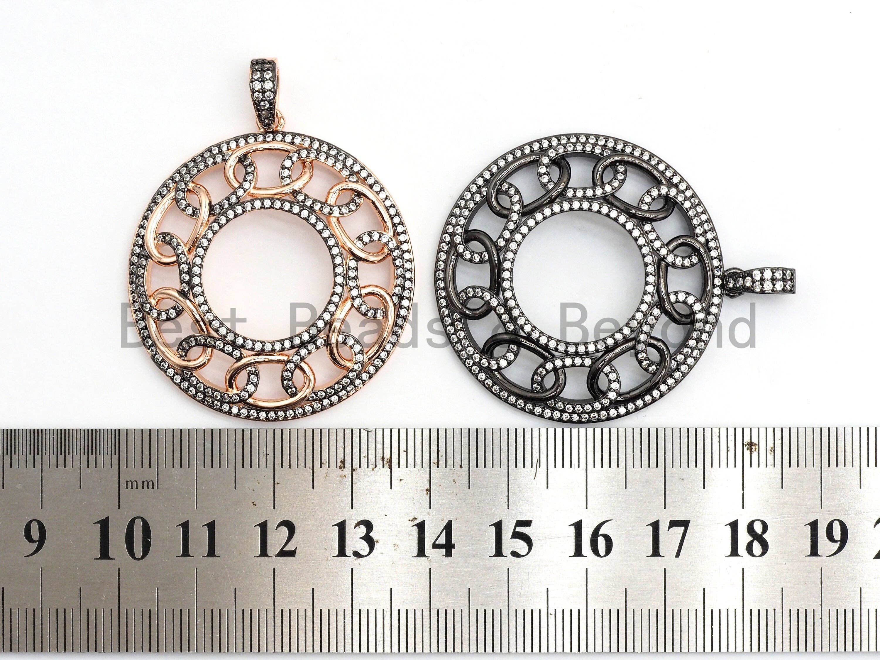 CZ Micro Pave Large Filigree Donut Ring Pendant, CZ Pave Pen