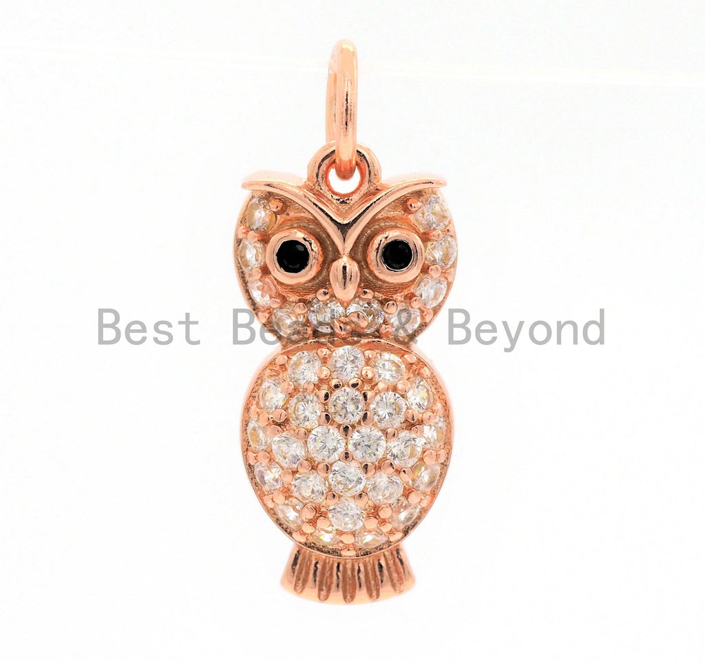 CZ Micro Pave Cute Owl Pendant, Cubic Zirconia Paved Bird Charm, Necklace Bracelet Animal Charm Pendant, 8x16mm,sku#Y152