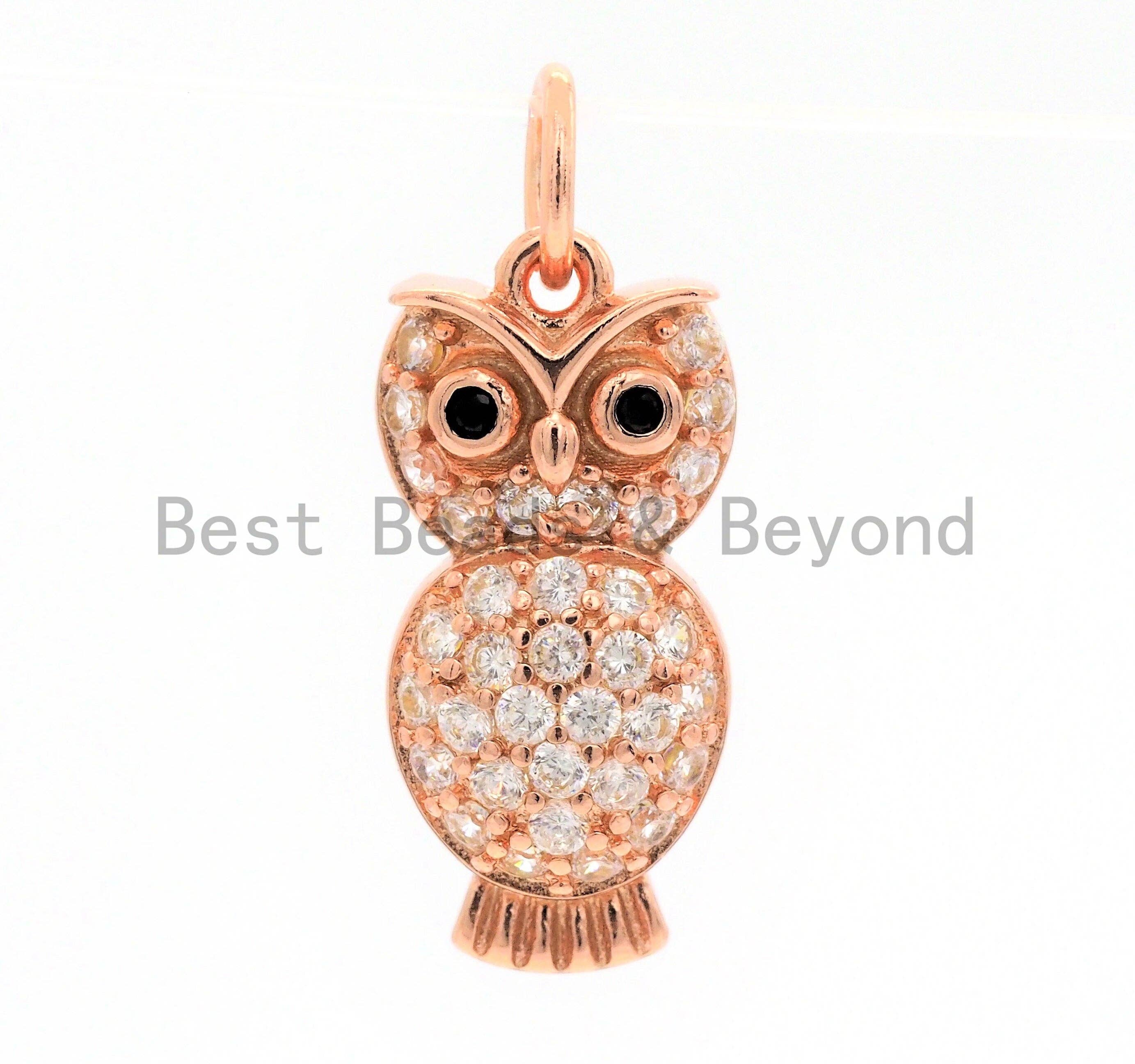 CZ Micro Pave Cute Owl Pendant, Cubic Zirconia Paved Bird Charm, Necklace Bracelet Animal Charm Pendant, 8x16mm,sku#Y152