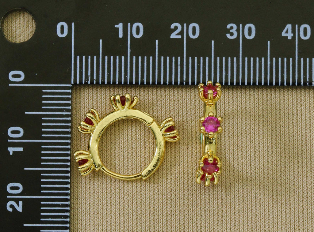Fuchsia CZ Hoop Earrings,Sku#Y615