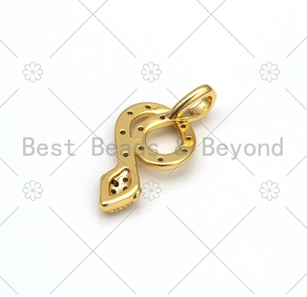 CZ Micro Pave Snake Shape Pendant,18K Gold Filled Snake Charm, Necklace Bracelet Charm Pendant,13x25mm, Sku#Z1410