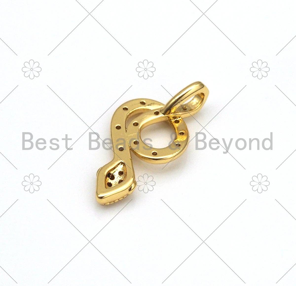 CZ Micro Pave Snake Shape Pendant,18K Gold Filled Snake Charm, Necklace Bracelet Charm Pendant,13x25mm, Sku#Z1410