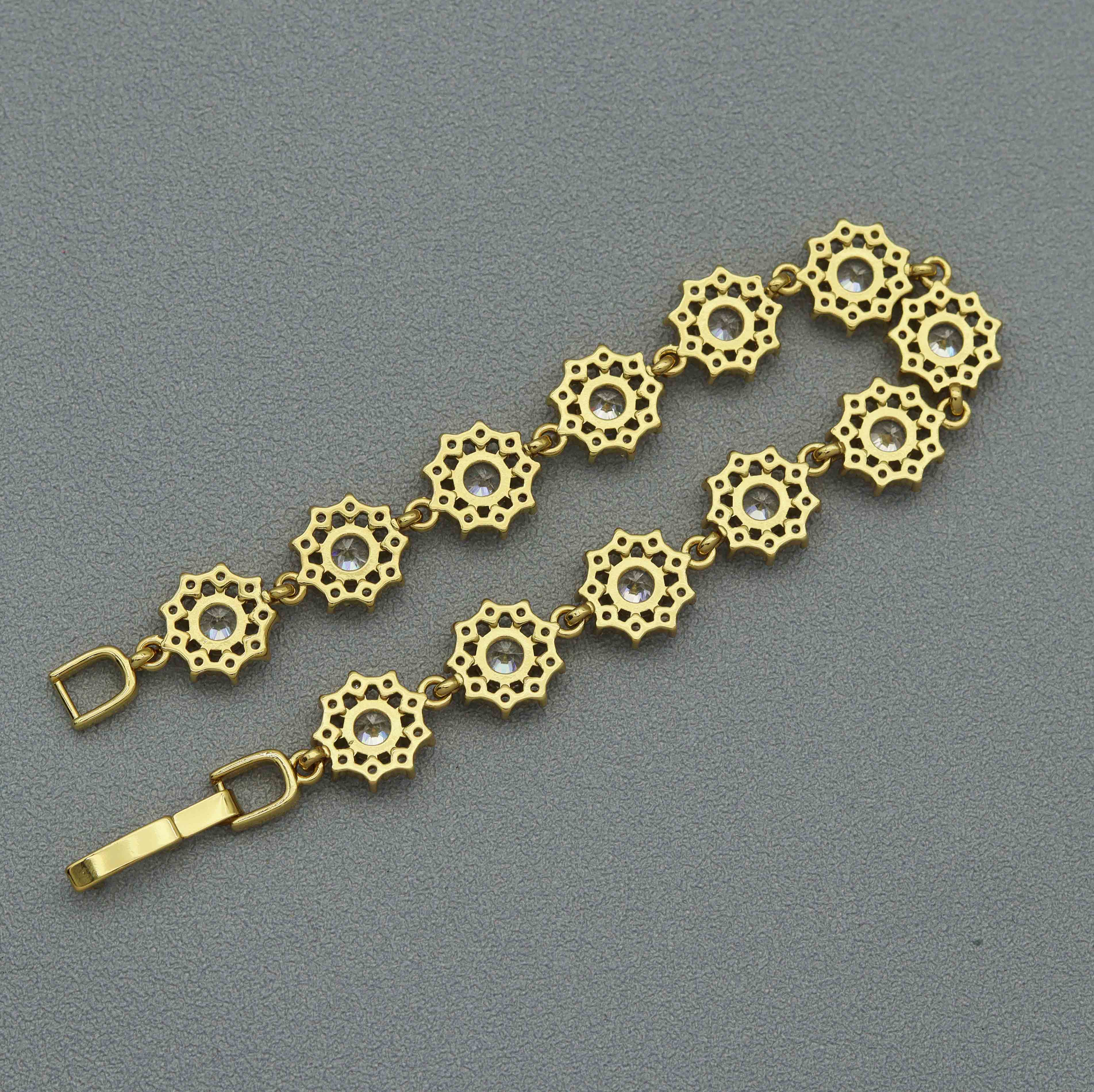 CZ Gold Silver Flower Bezel Setting Bracelet, Sku#B216