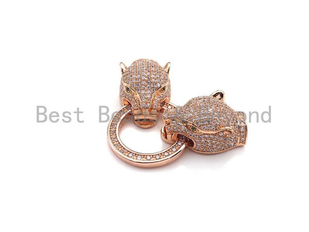 LARGE Clear CZ Micro Pave Panther Leopard Head Box Insert Clasp, Leopard Head Connector, Men's Jewelry Finding, 14x50mm, sku#C110