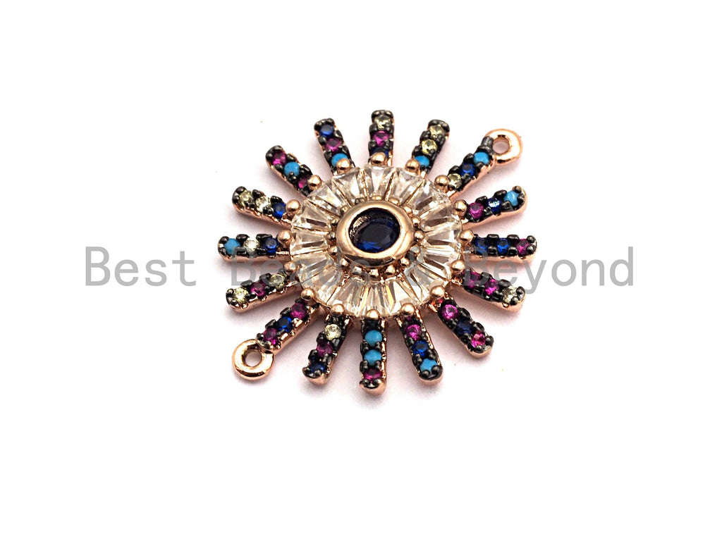 Colorful CZ Micro Pave Sunflower Starburst Connector for Bracelet/Necklace, Radial Pattern Connector, 20x25mm,sku#E467C