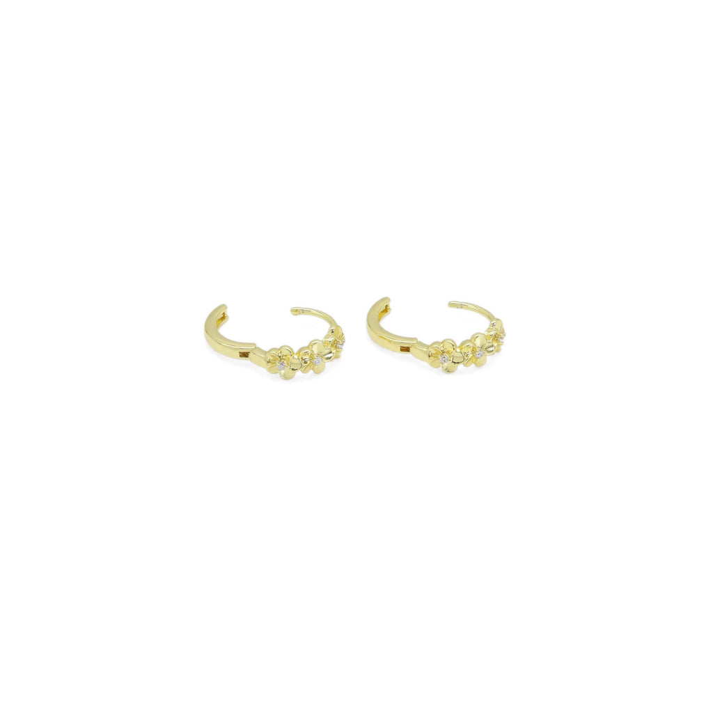 CZ Gold Dainty Flower Huggie Earrings, Sku#ZX178