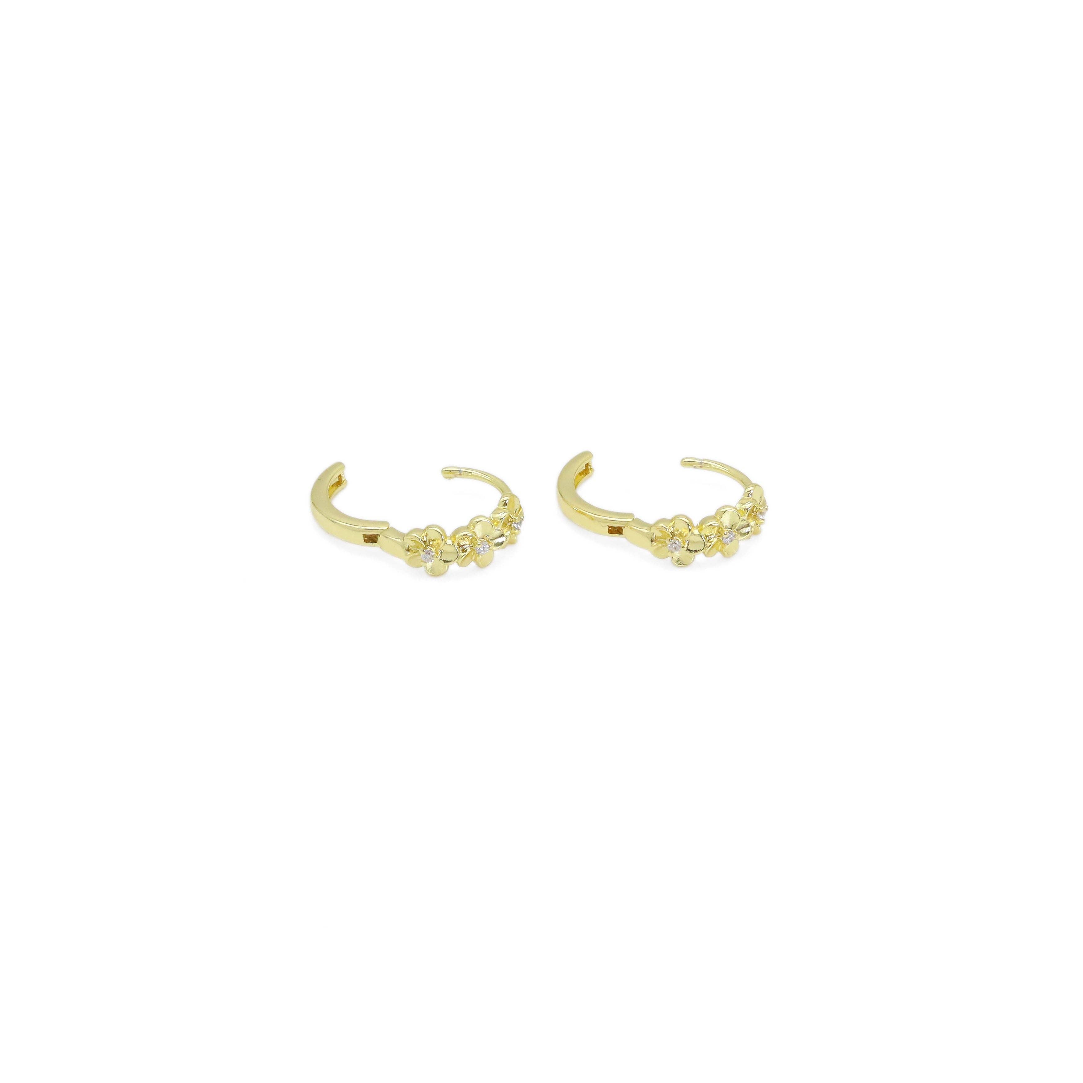 CZ Gold Dainty Flower Huggie Earrings, Sku#ZX178