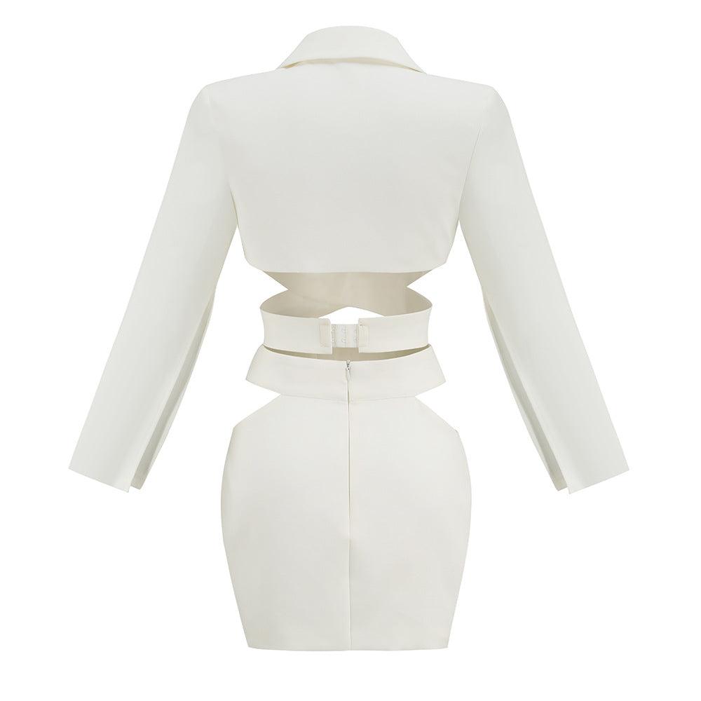 Ensemble tailleur chic blanc col en V